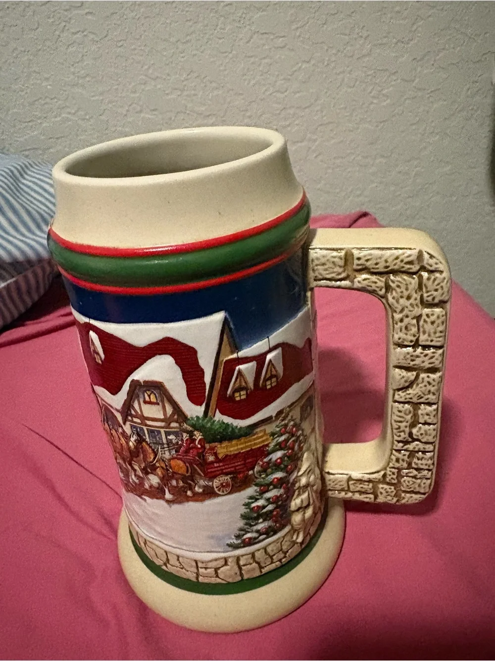 Budweiser Clydesdale Ceramic Stein with Blue, Cream & Red Accents